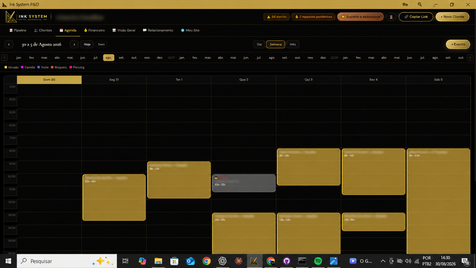 Agenda semanal do Ink System ampliada